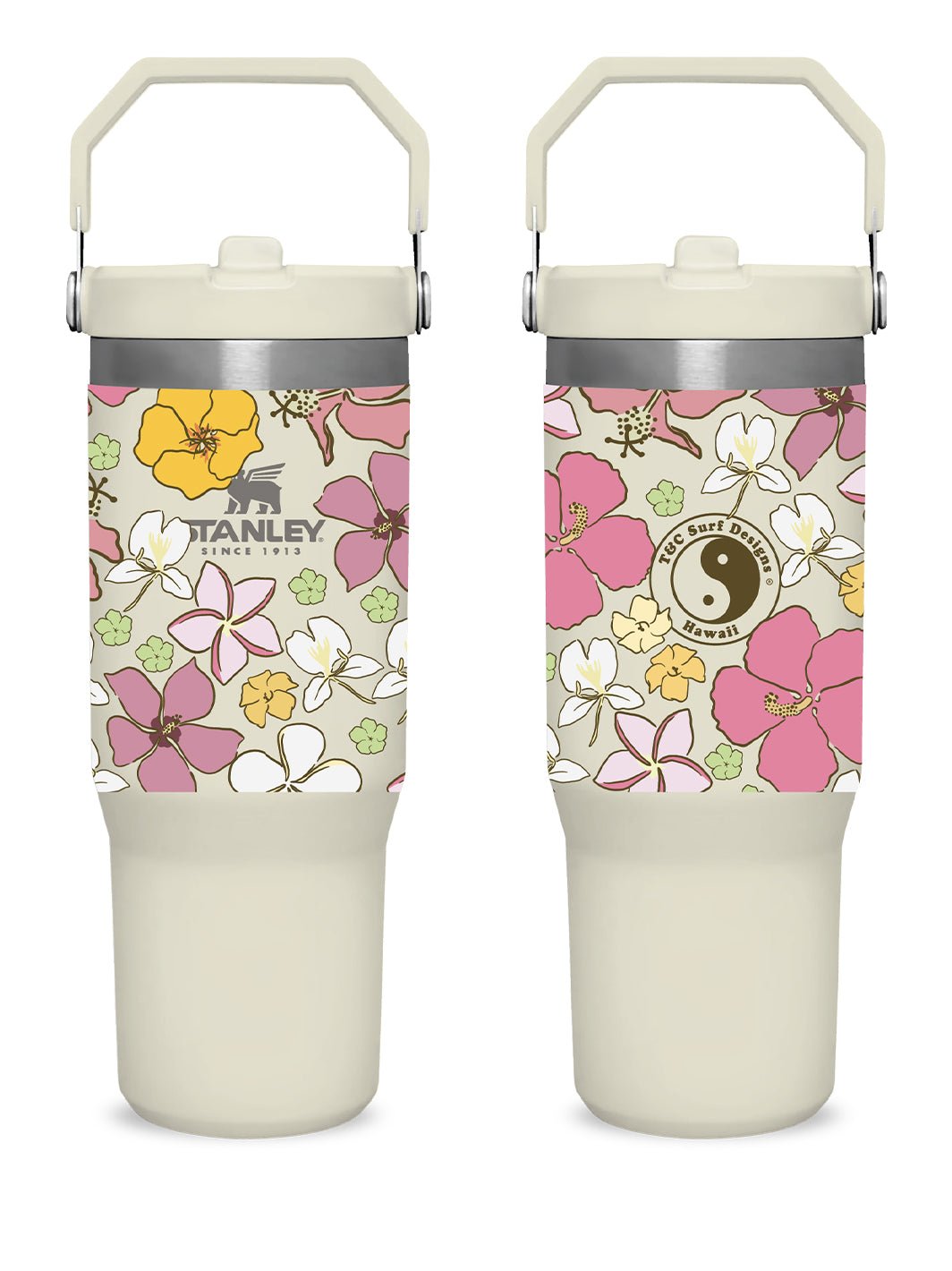 T&C Surf Designs T&C Surf 30 oz Tropical Toss Stanley The IcefIow™ Flip Straw Tumbler, Cream