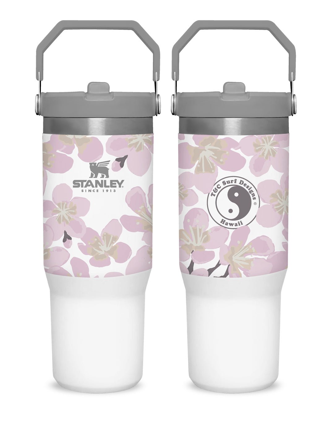 T&C Surf Designs T&C Surf 30 oz Aloha Painted Sakura Stanley The IcefIow™ Flip Straw Tumbler, Polar