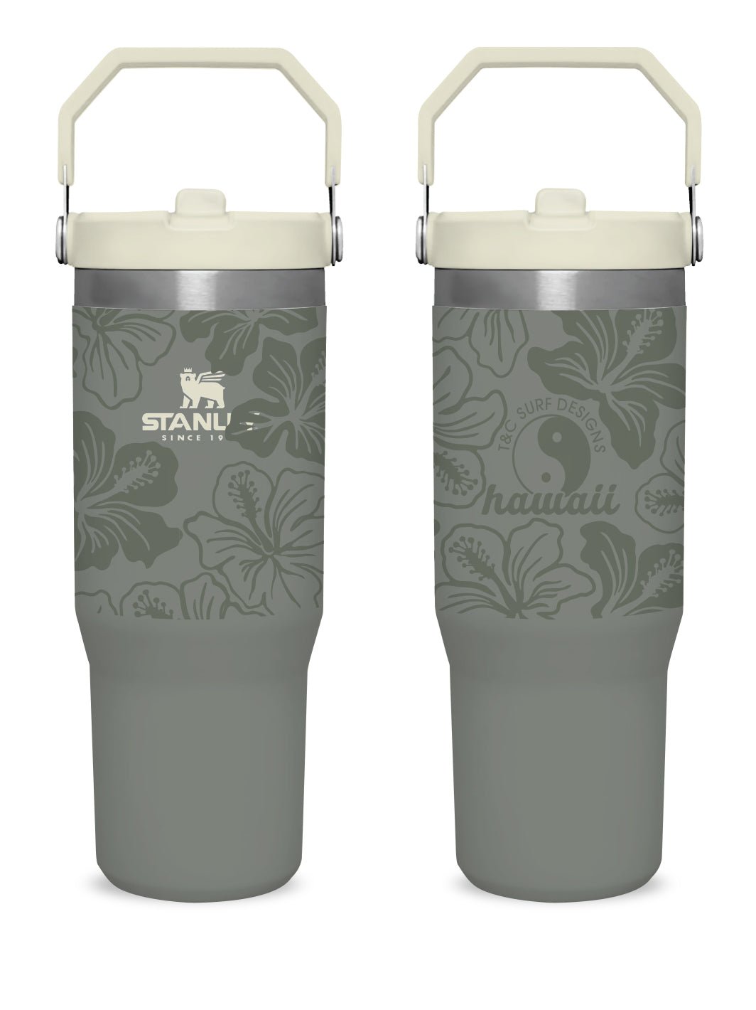 T&C Surf Designs T&C Surf 30 oz Vintage Floral Band Stanley The IcefIow™ Flip Straw Tumbler, Sage Grey