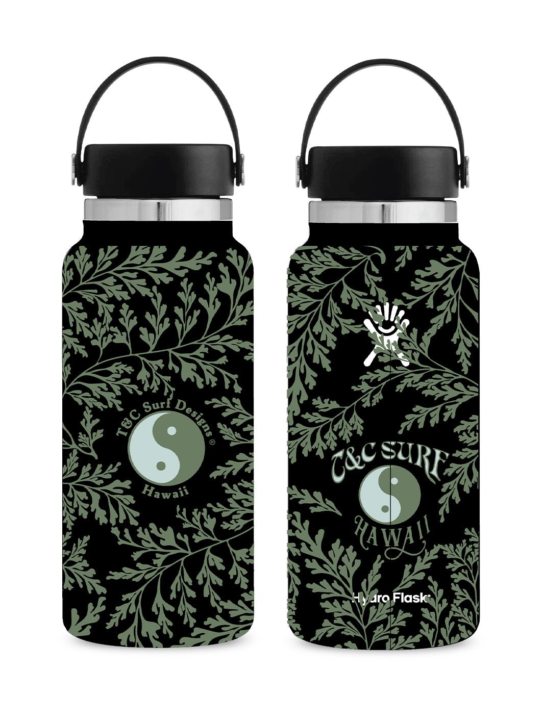 T&C Surf Designs T&C Surf 32 oz Pala'a Fern Hydro Flask, Black