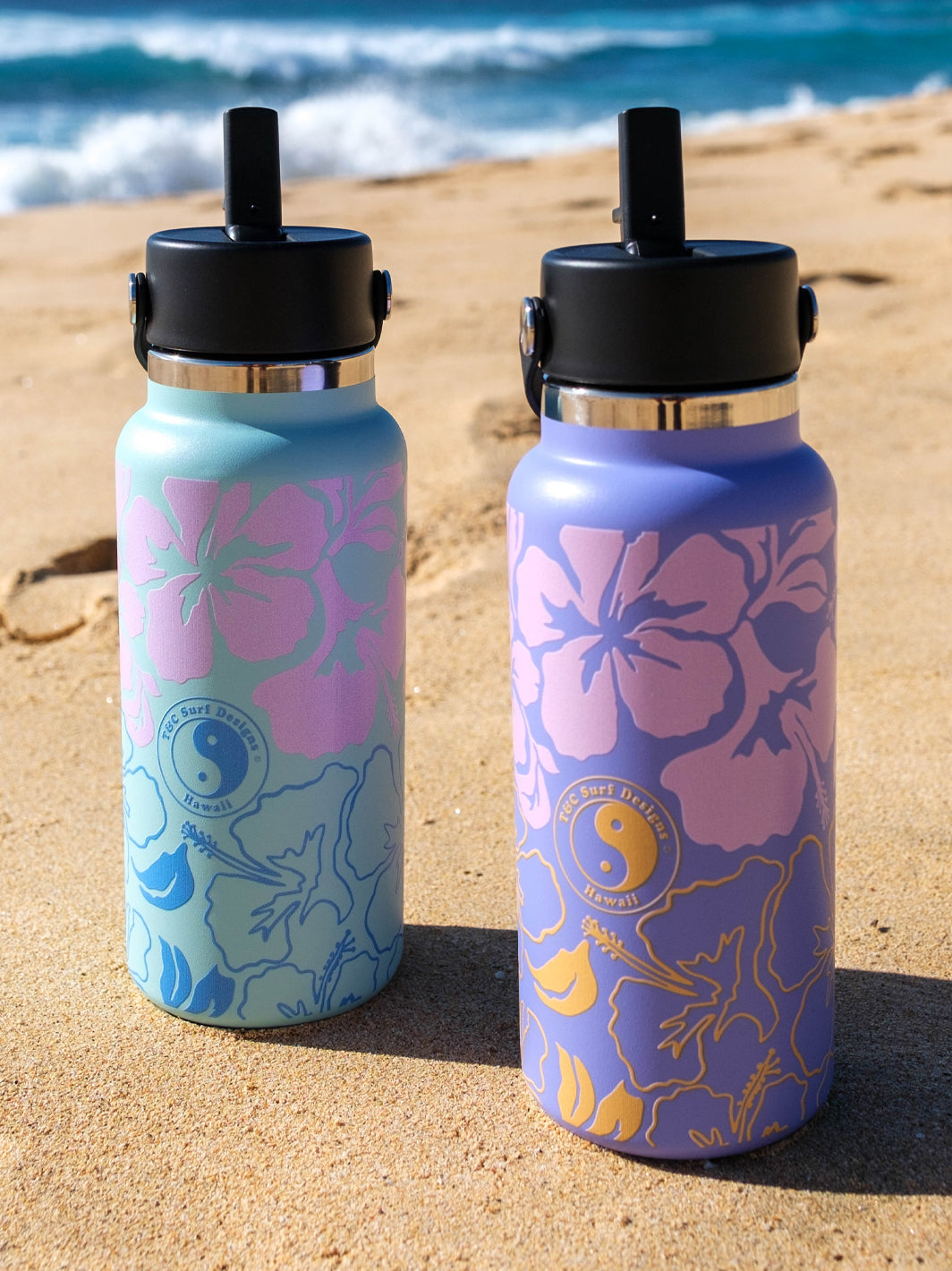 T&C Surf Designs T&C Surf 32 oz Aloha Print Straw Lid Hydro Flask, 