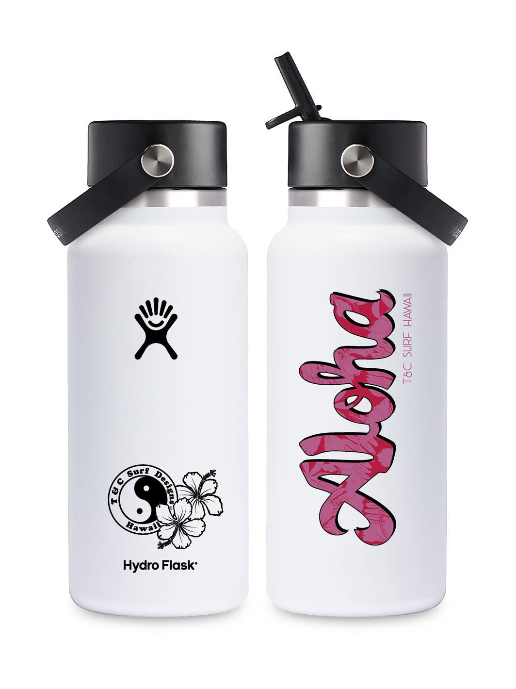 T&C Surf Designs T&C Surf 32 oz Aloha Floral Straw Lid Hydro Flask, White