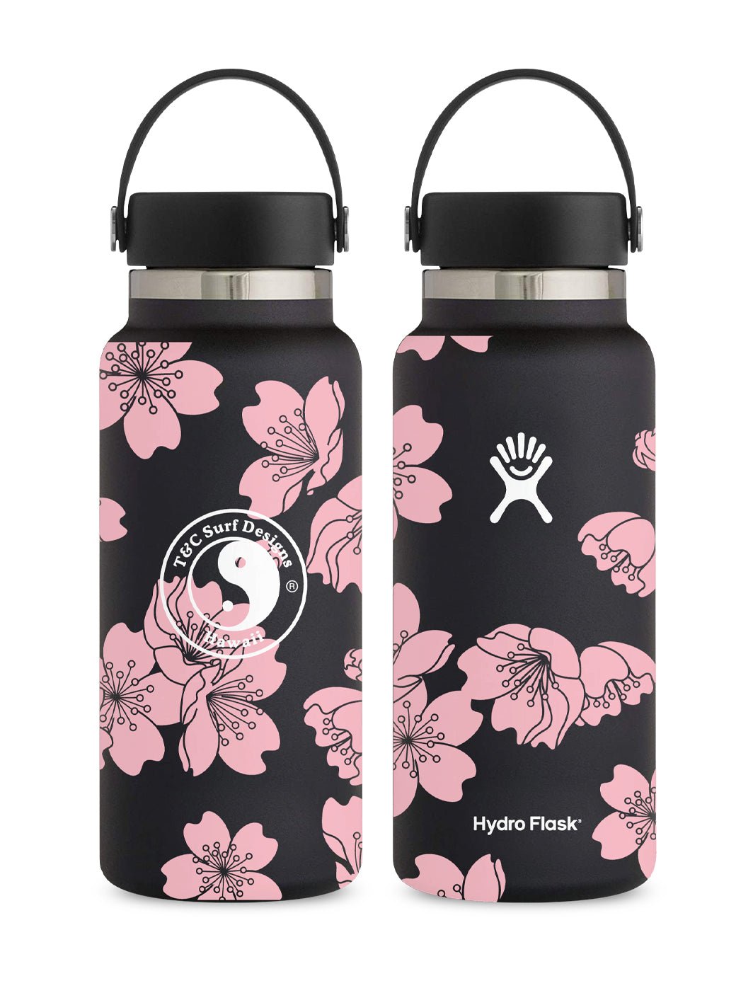 T&C Surf Designs T&C Surf 32 oz Etched Sakura Hydro Flask, Black