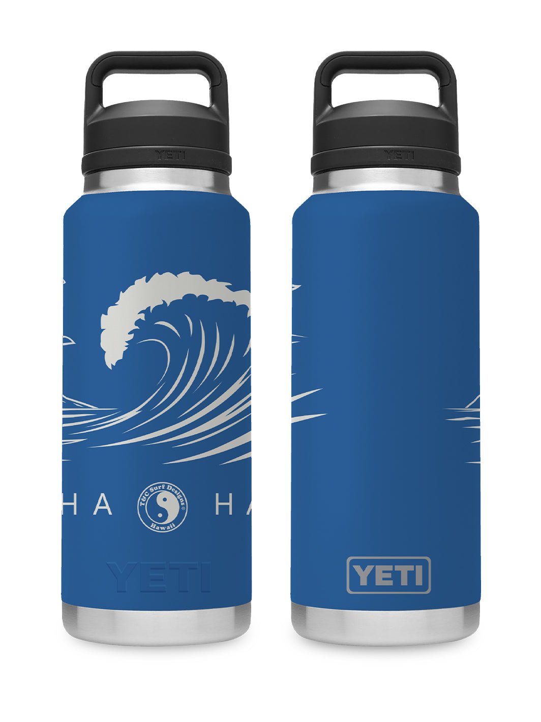 T&C Surf Designs T&C Surf 36 oz Graphic Diamond Head Wave Rambler Yeti Bottle with Chug Cap, Big Wave Blue