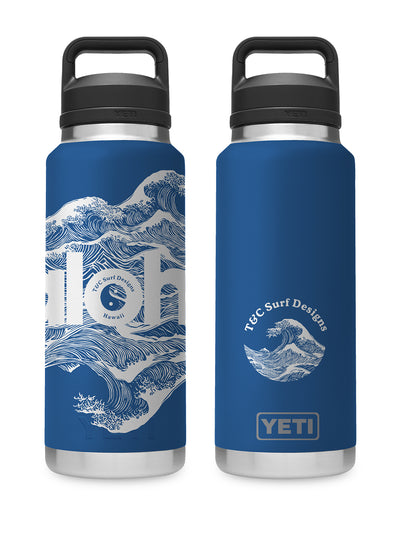 T&C Surf Designs T&C Surf 36 oz Aloha Waves Rambler Yeti Bottle with Chug Cap, Big Wave Blue