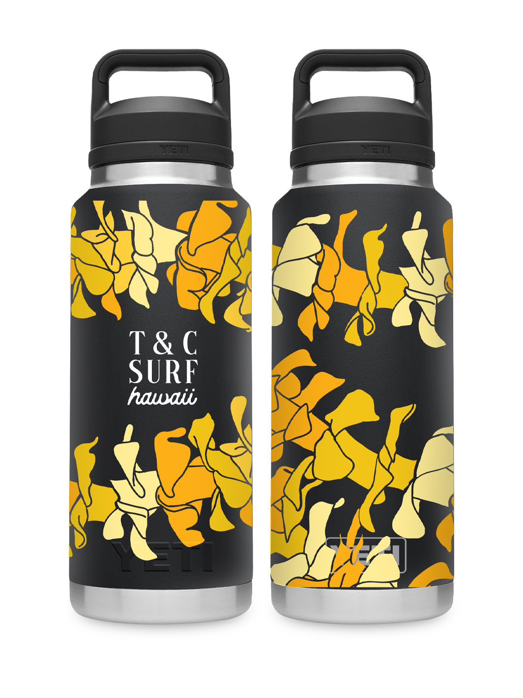 T&C Surf Designs T&C Surf 36 oz Puakenikeni Lei Rambler Yeti Bottle with Chug Cap, Black