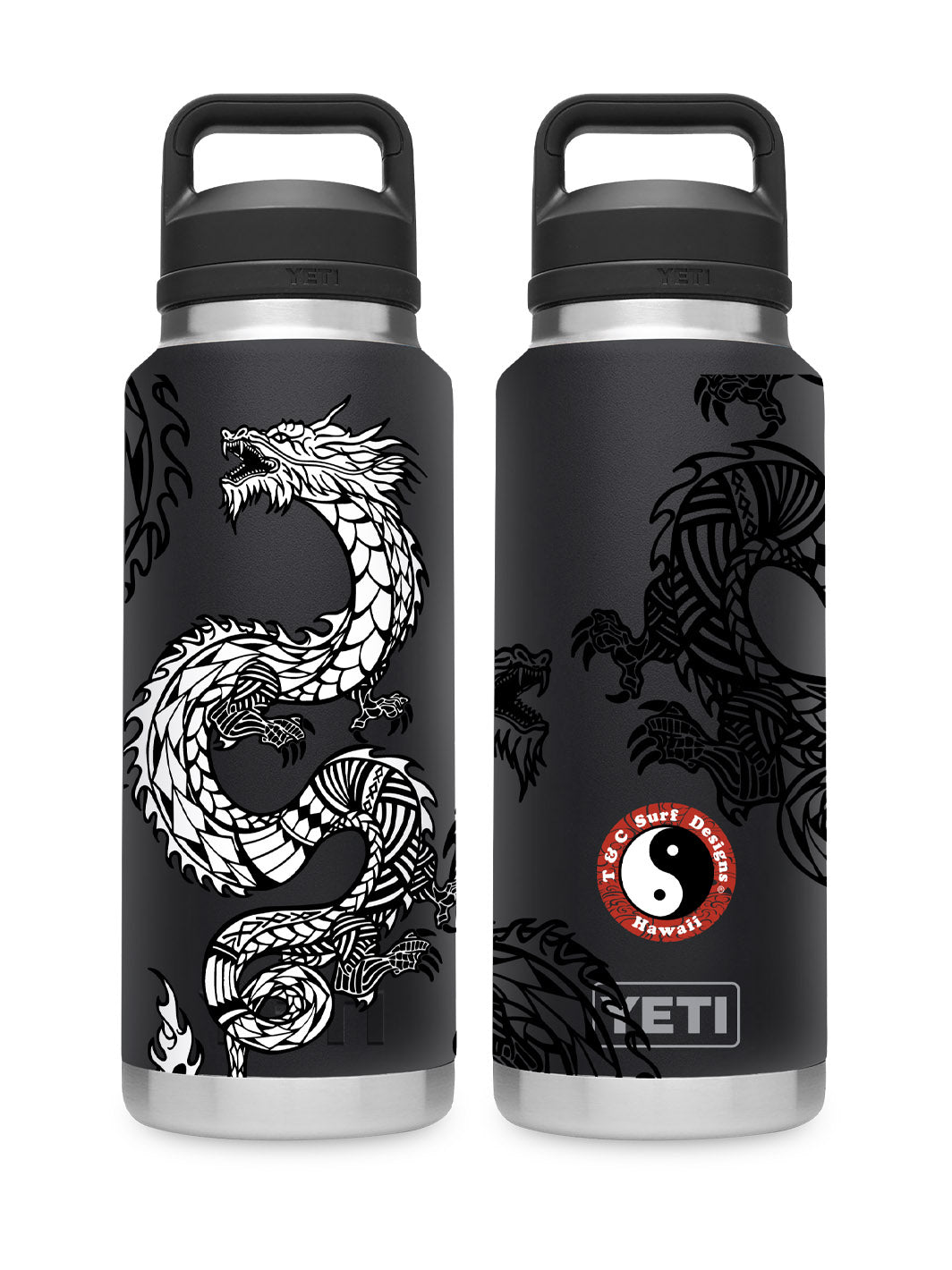 T&C Surf Designs T&C Surf 36 oz Dragon Island Rambler Yeti Bottle with Chug Cap, Black