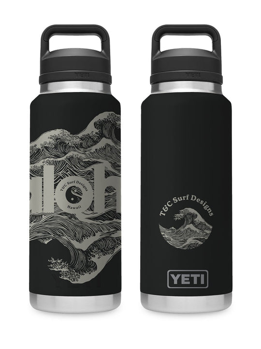 T&C Surf Designs T&C Surf 36 oz Aloha Waves Rambler Yeti Bottle with Chug Cap, Black