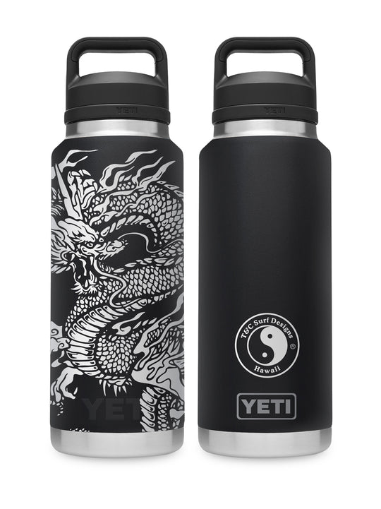 T&C Surf Designs T&C Surf 36 oz Seven Sea Dragon Rambler Yeti Bottle with Chug Cap, Black