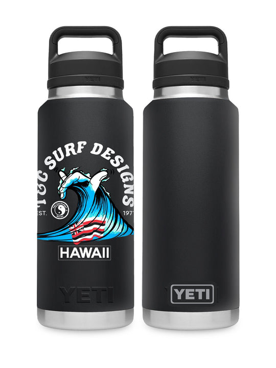 T&C Surf Designs T&C Surf 36 oz Shaka Waves Rambler Yeti Bottle with Chug Cap, Black