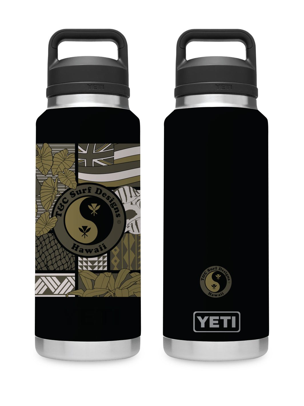 T&C Surf Designs T&C Surf 36 oz Aina Rich Rambler Yeti Bottle with Chug Cap, Black