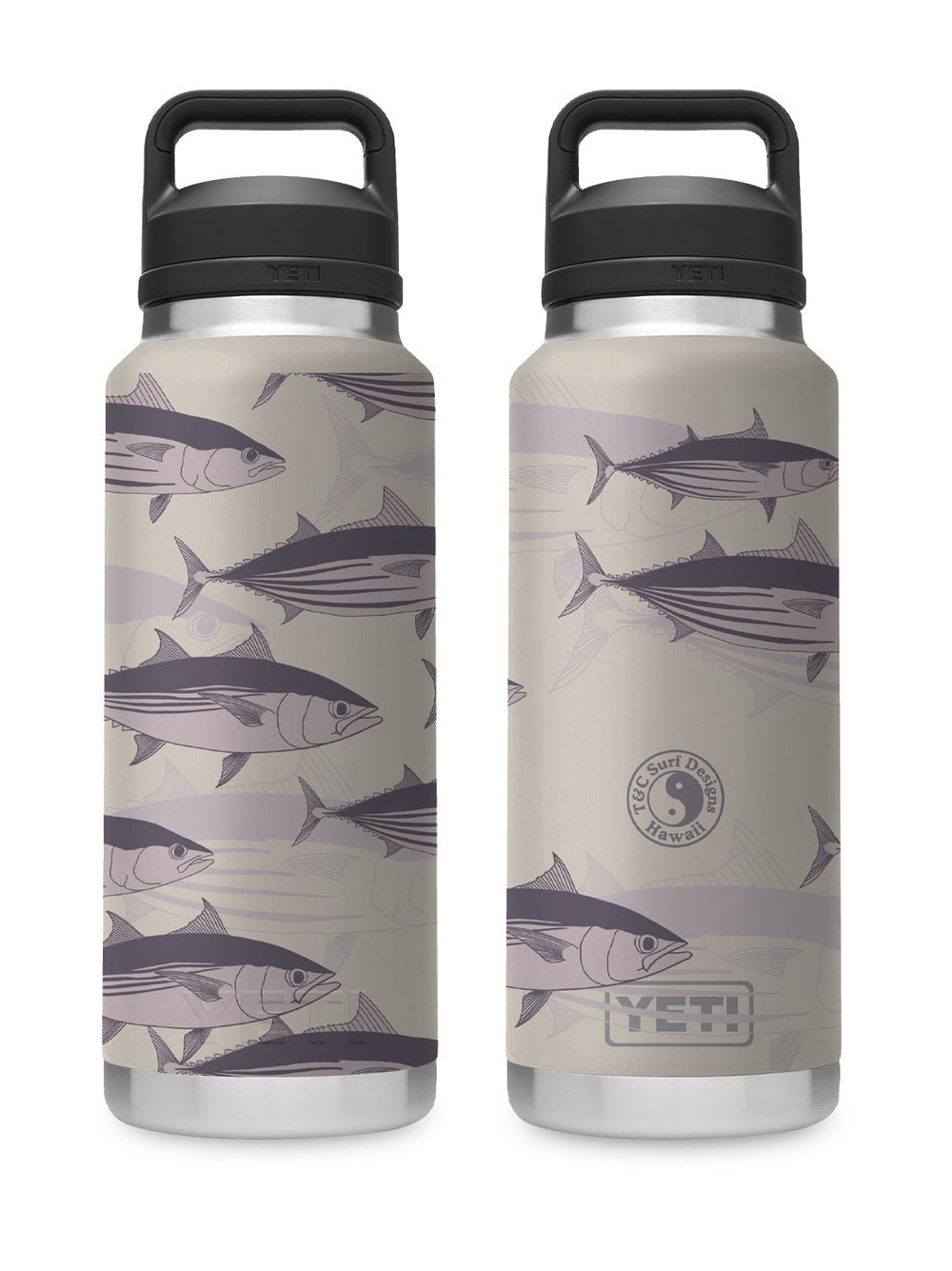 T&C Surf Designs T&C Surf 36 oz Ahi Lines Rambler Yeti Bottle with Chug Cap, Cape Taupe