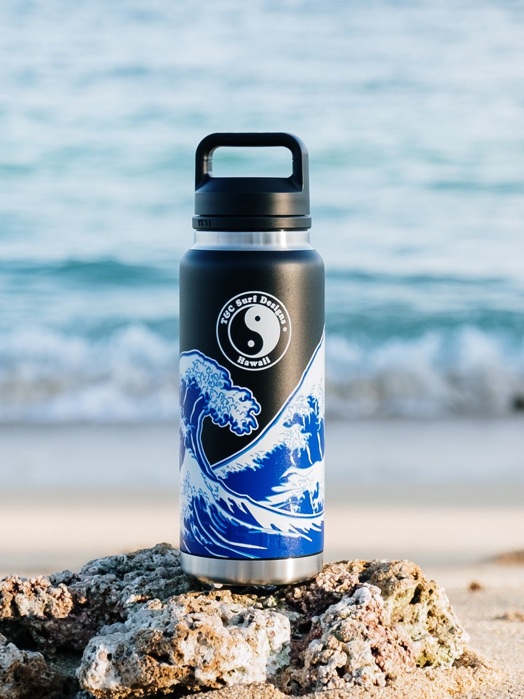 T&C Surf 36 oz Brush Hokusai Rambler Yeti Bottle with Chug Cap - T&C Surf Designs