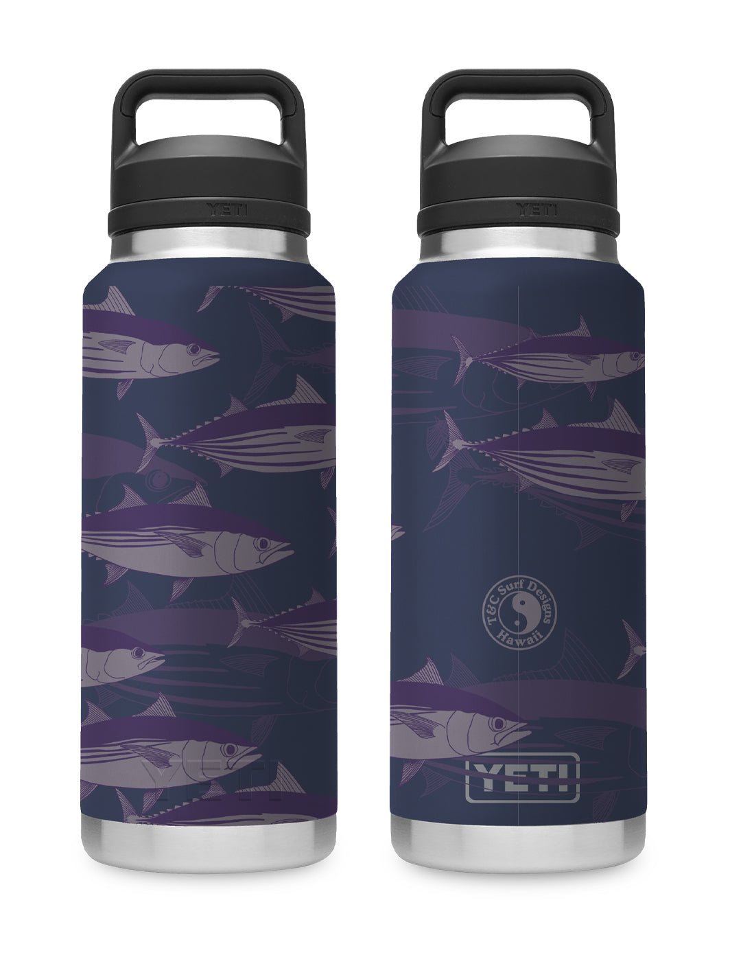 T&C Surf Designs T&C Surf 36 oz Ahi Lines Rambler Yeti Bottle with Chug Cap, Navy