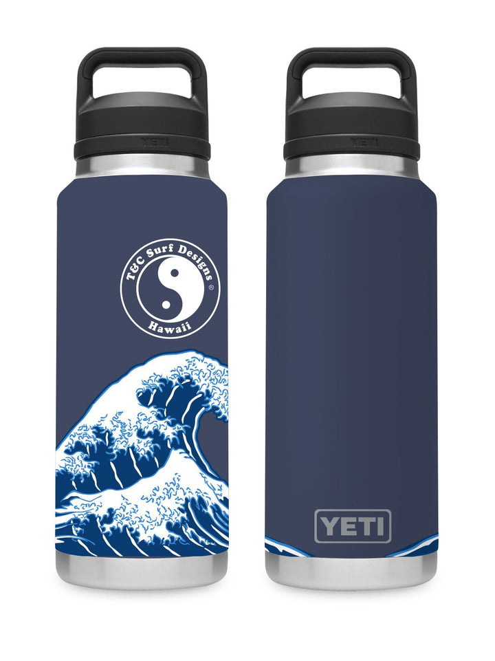 T&C Surf 36 oz Brushed Hokusai Rambler Yeti Bottle with Chug Cap - T&C Surf Designs