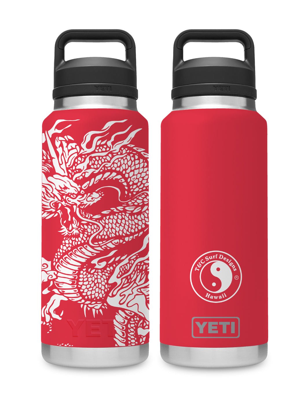 T&C Surf Designs T&C Surf 36 oz Seven Sea Dragon Rambler Yeti Bottle with Chug Cap, Rescue Red