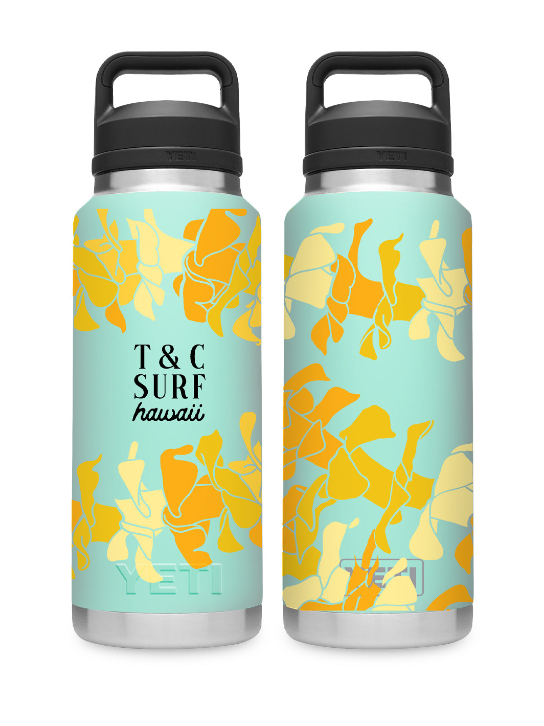 T&C Surf Designs T&C Surf 36 oz Puakenikeni Lei Rambler Yeti Bottle with Chug Cap, Seafoam