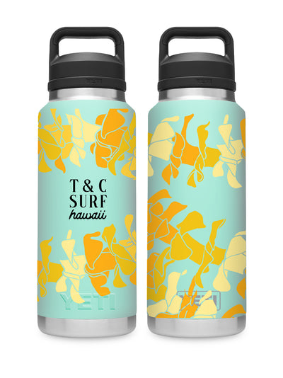 T&C Surf Designs T&C Surf 36 oz Puakenikeni Lei Rambler Yeti Bottle with Chug Cap, Seafoam