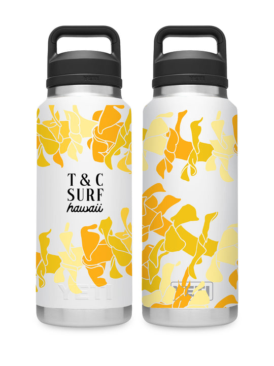 T&C Surf Designs T&C Surf 36 oz Puakenikeni Lei Rambler Yeti Bottle with Chug Cap, White
