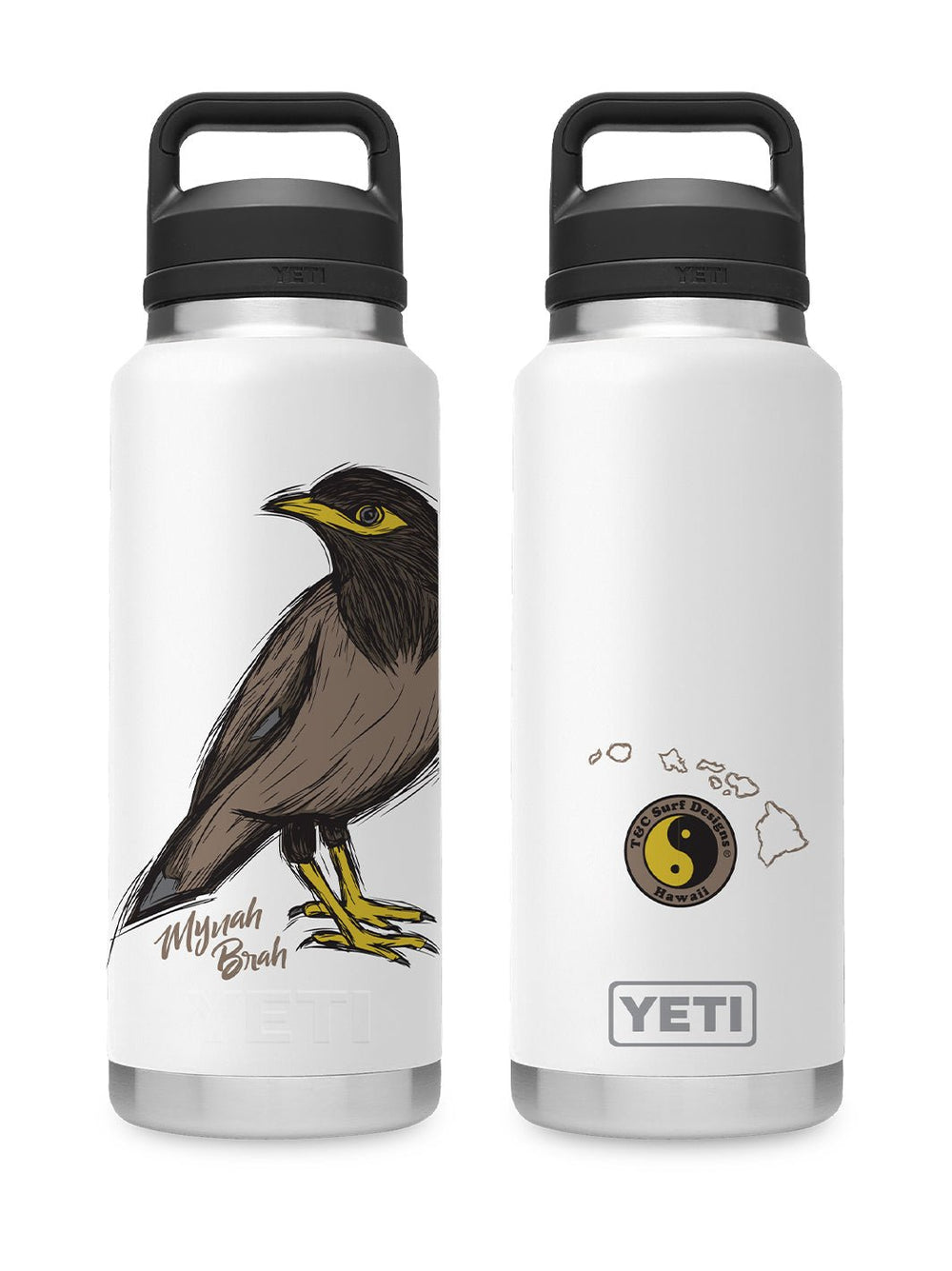 T&C Surf Designs T&C Surf 36 oz Mynah Brah Rambler Yeti Bottle with Chug Cap, White