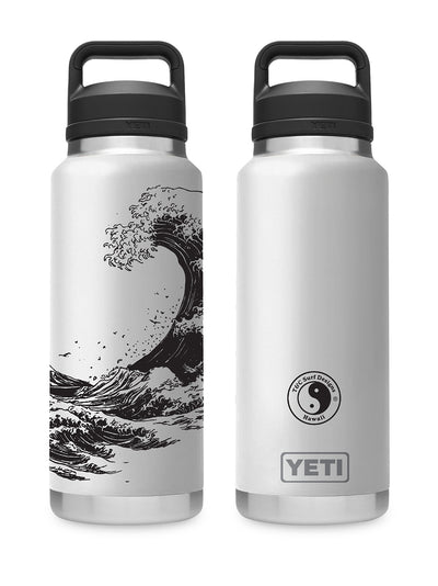 T&C Surf Designs T&C Surf 36 oz Hoku Hou Wave Rambler Yeti Bottle with Chug Cap, White