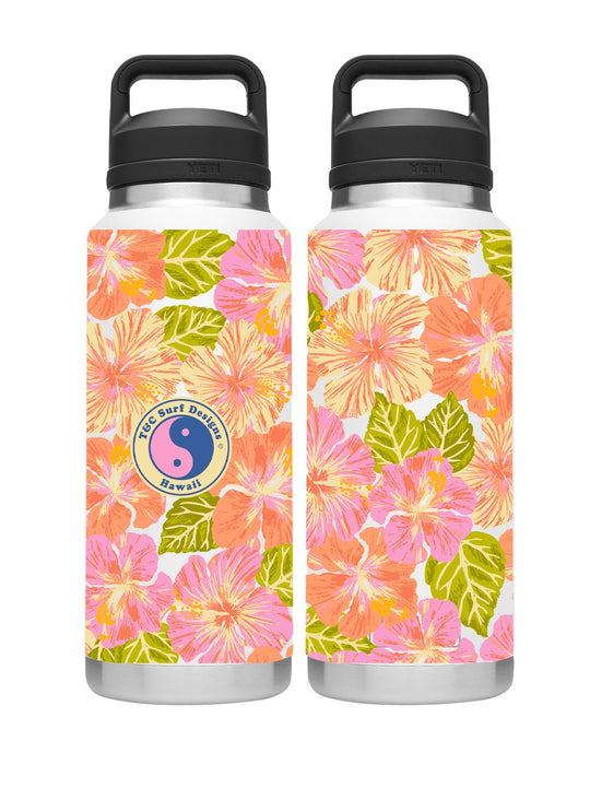 T&C Surf Designs T&C Surf 36 oz Painted Hibiscus Rambler Yeti Bottle with Chug Cap, White