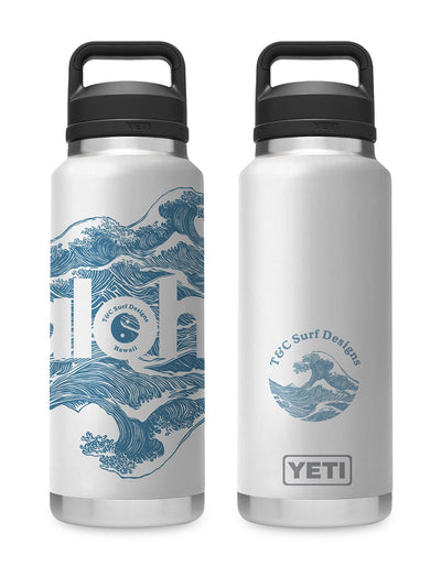 T&C Surf Designs T&C Surf 36 oz Aloha Waves Rambler Yeti Bottle with Chug Cap, White