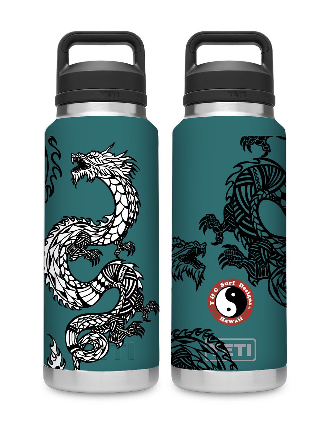 T&C Surf Designs T&C Surf 36 oz Dragon Island Rambler Yeti Bottle with Chug Cap, Agave Teal