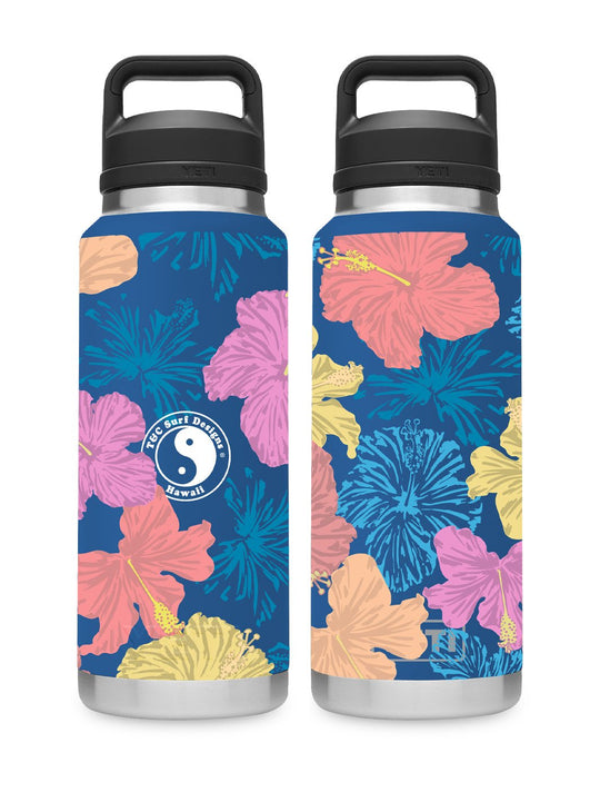 T&C Surf Designs T&C Surf 36 oz Hibiscus Shadow Rambler Yeti Bottle with Chug Cap, Big Blue Wave