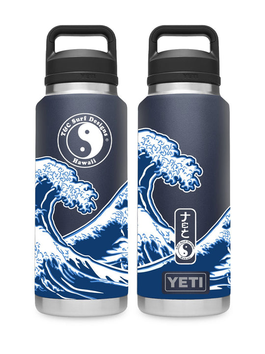 T&C Surf Designs T&C Surf 36 oz Brush Hokusai Rambler Yeti Bottle with Chug Cap, Navy