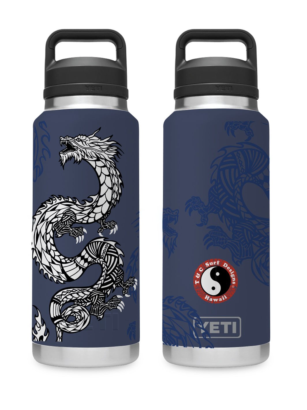 T&C Surf Designs T&C Surf 36 oz Dragon Island Rambler Yeti Bottle with Chug Cap, Navy
