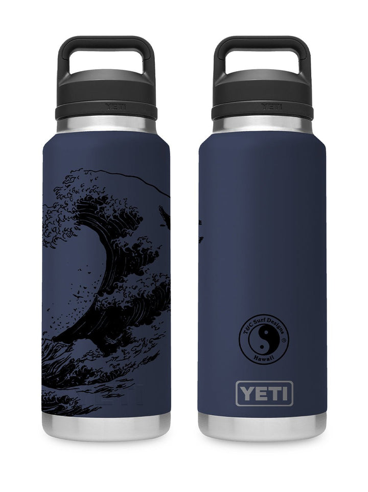 T&C Surf Designs T&C Surf 36 oz Hoku Hou Wave Rambler Yeti Bottle with Chug Cap, Navy