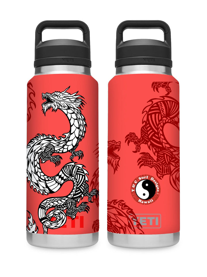 T&C Surf Designs T&C Surf 36 oz Dragon Island Rambler Yeti Bottle with Chug Cap, Rescue Red