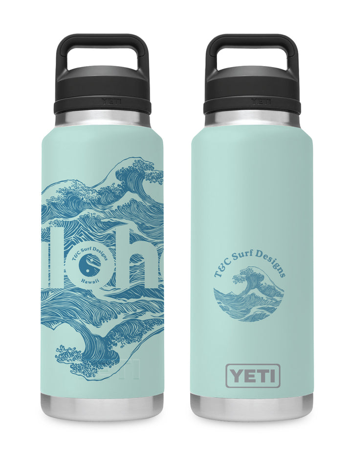 T&C Surf 36 oz Aloha Waves Rambler Yeti Bottle with Chug Cap