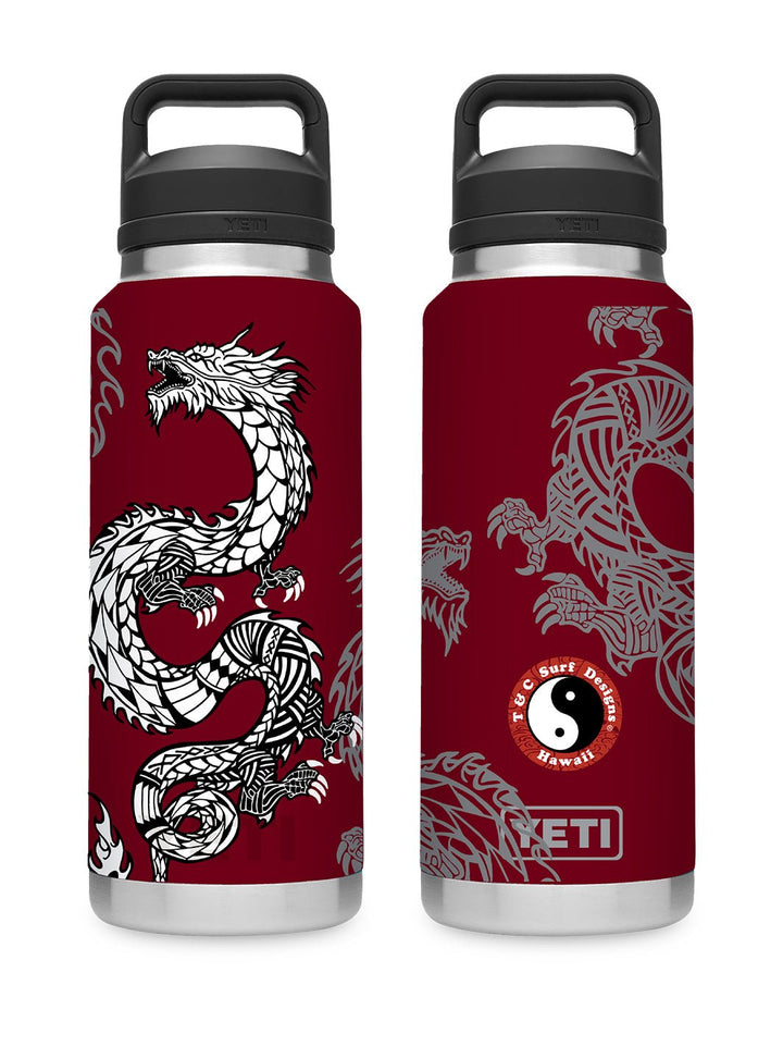 T&C Surf Designs T&C Surf 36 oz Dragon Island Rambler Yeti Bottle with Chug Cap, WV Red