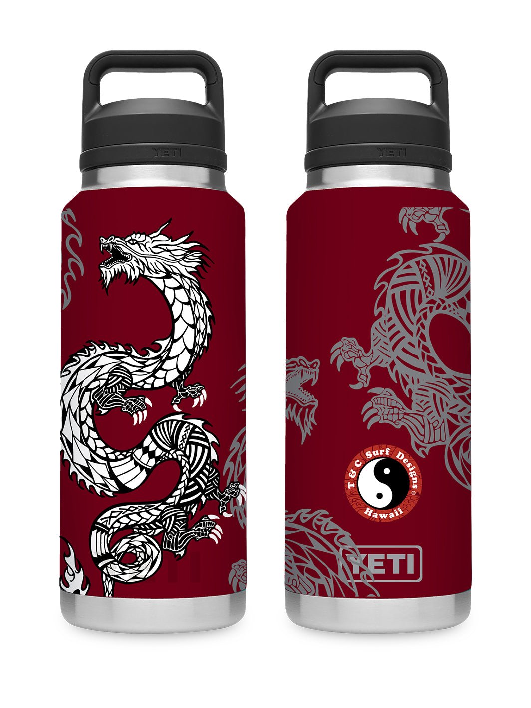 T&C Surf Designs T&C Surf 36 oz Dragon Island Rambler Yeti Bottle with Chug Cap, WV Red