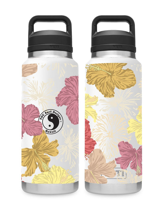 T&C Surf Designs T&C Surf 36 oz Hibiscus Shadow Rambler Yeti Bottle with Chug Cap, White