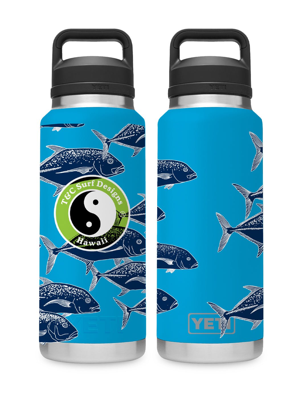 T&C Surf Designs T&C Surf 36 oz Passing By Rambler Yeti Bottle with Chug Cap, Big Wave Blue