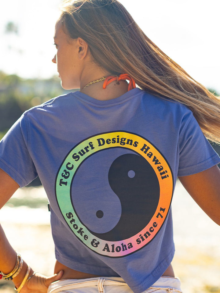 T&C Surf Designs Europe Yin Yang Logo Tee, Dark Lavender / XS