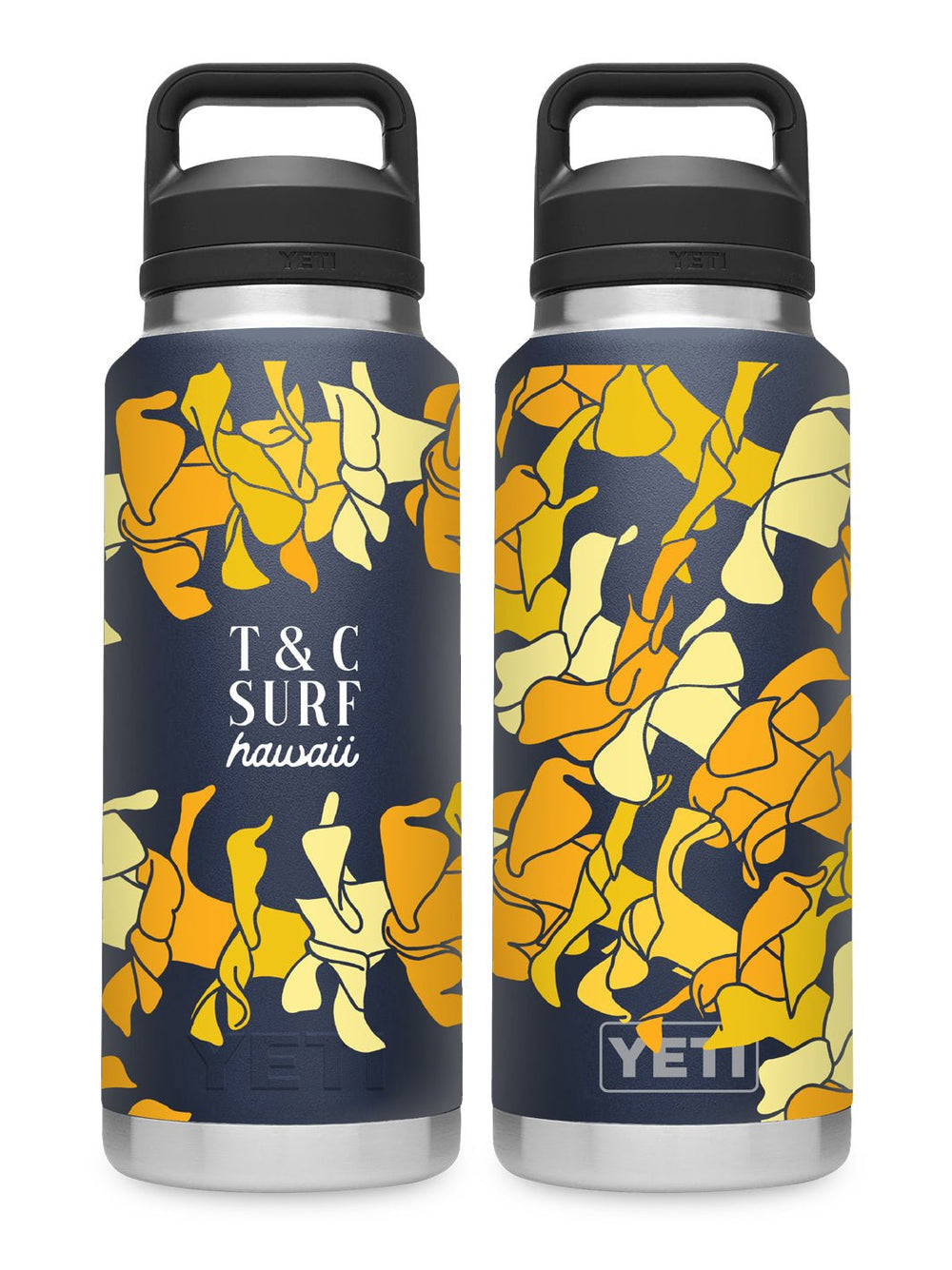 T&C Surf Designs T&C Surf 46 oz Puakenikeni Lei Rambler Yeti Bottle with Chug Cap, Navy