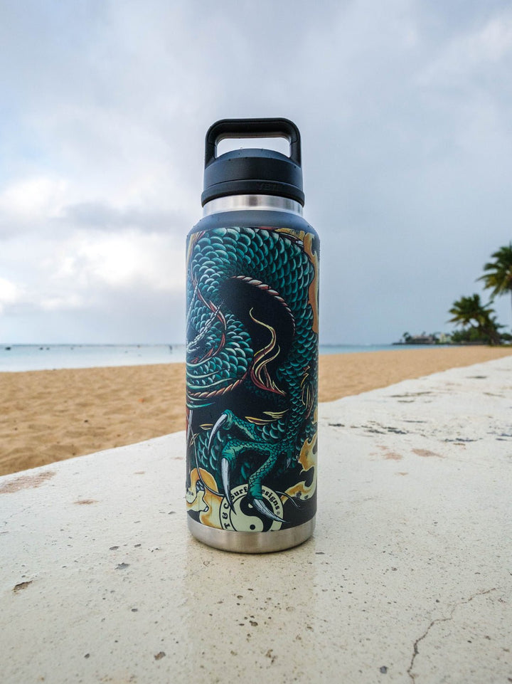 T&C Surf Designs T&C Surf 46 oz Inked Dragon Rambler Yeti Bottle with Chug Cap,