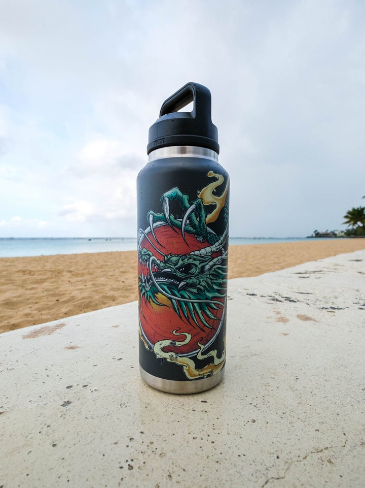 T&C Surf Designs T&C Surf 46 oz Inked Dragon Rambler Yeti Bottle with Chug Cap,