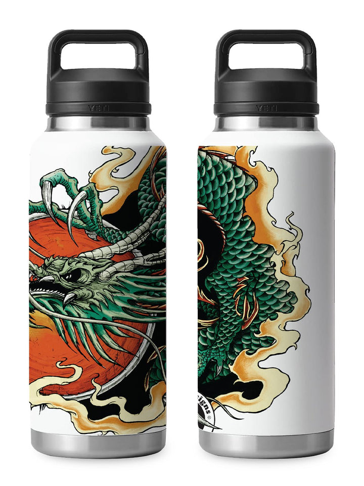 T&C Surf Designs T&C Surf 46 oz Inked Dragon Rambler Yeti Bottle with Chug Cap, White