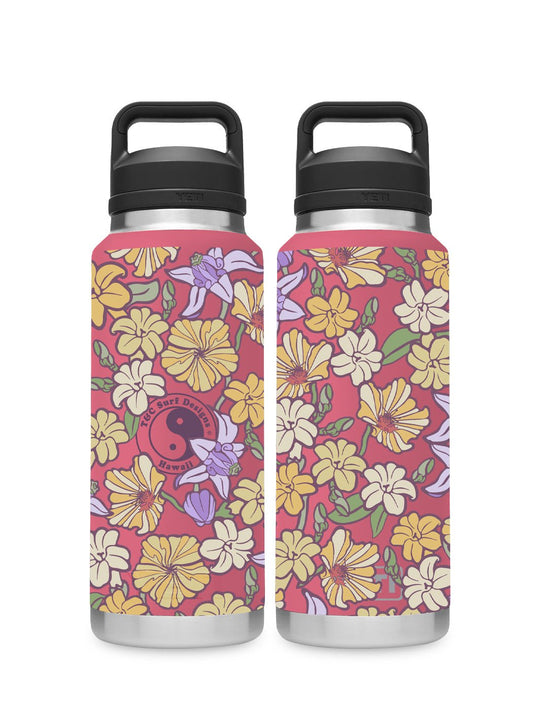 T&C Surf Designs T&C Surf 26 oz Graphic Floral Yeti Bottle with Chug Cap, Tropical Pink