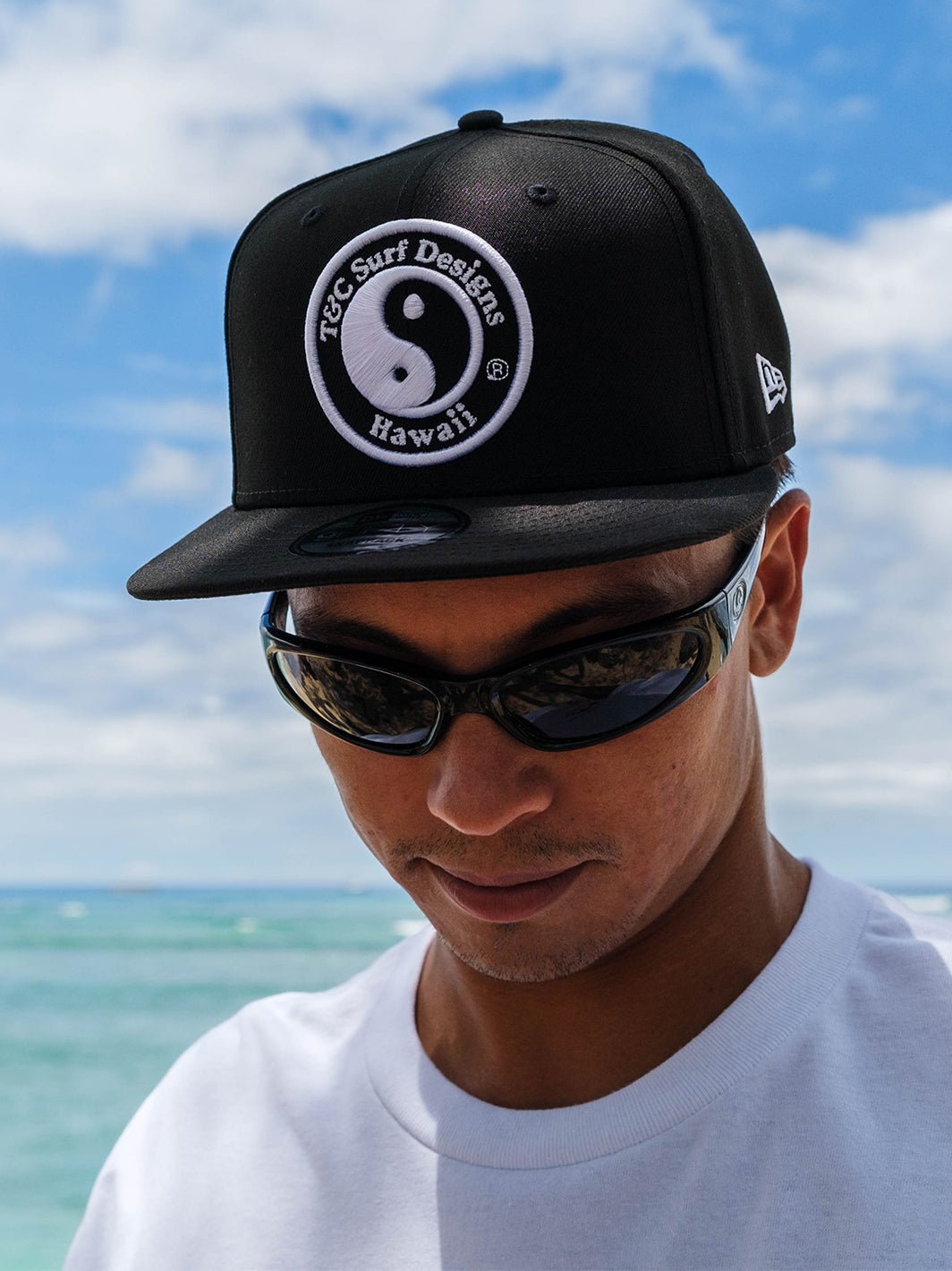 T&C Surf Designs Raised Logo New Era Snapback Cap, Black White
