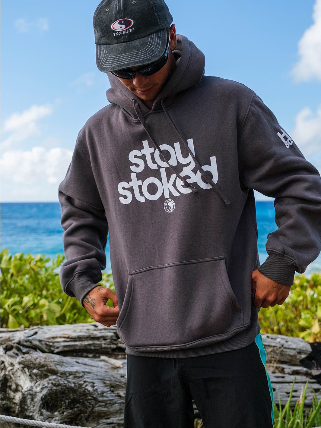 T&C Surf Designs Stay Stoked Hoodie, Charcoal / S