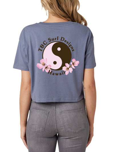 T&C Surf Designs Retro Sakura Logo Crop Tee, Blue Haze / XS