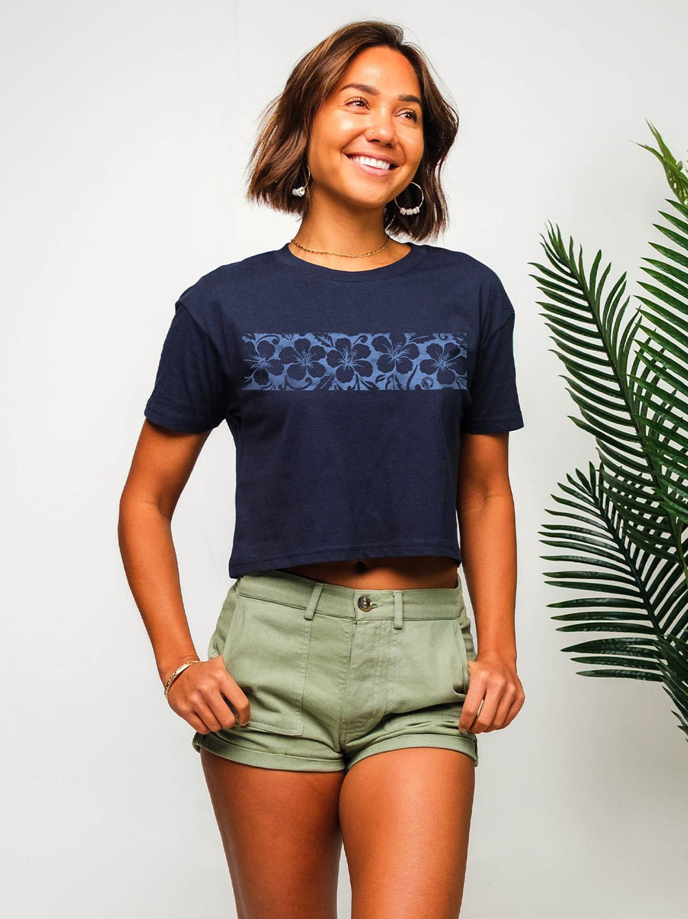T&C Surf Designs Hibiscus Band Crop Tee,