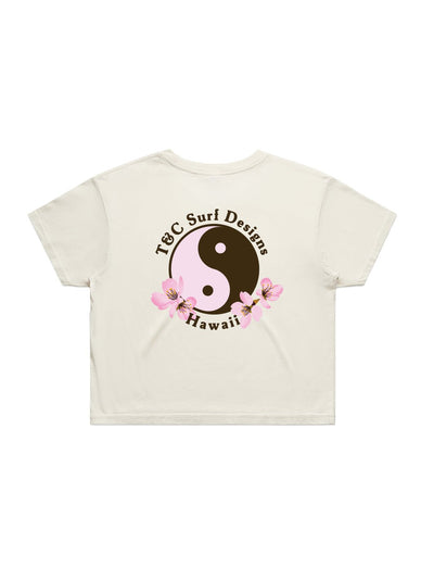 T&C Surf Designs Retro Sakura Logo Crop Tee, Vintage White / XS