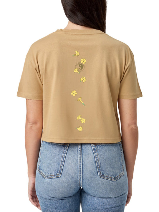 T&C Surf Designs Falling Puakeni Crop Tee, Vintage Gold / S